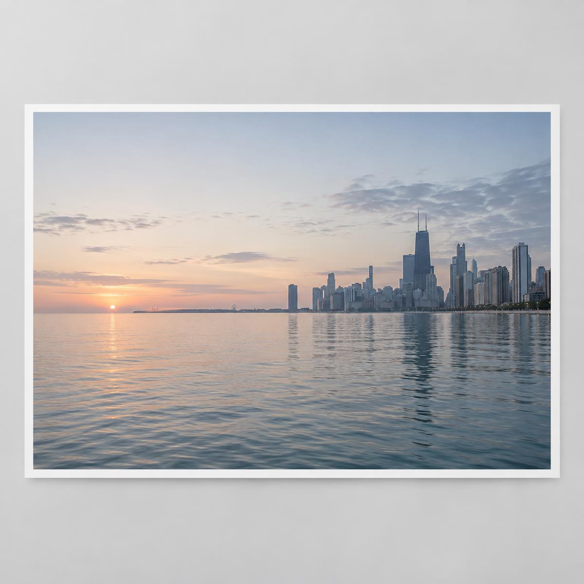Fine art print of Lake Michigan and the Chicago skyline at dawn